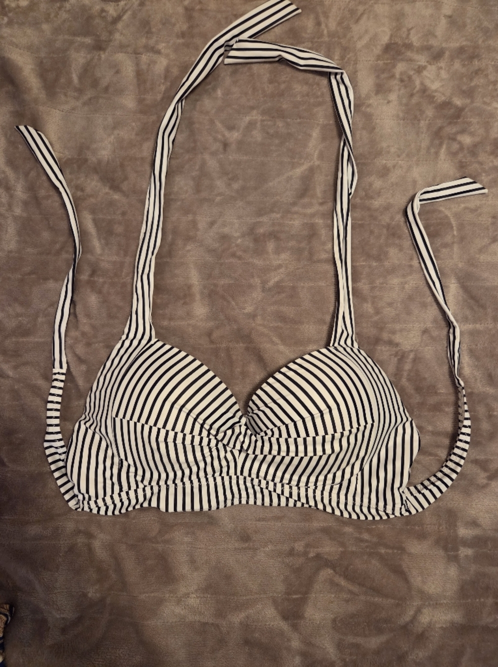 SHEIN Black and White Striped Halter Bikini Top